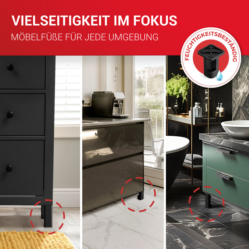 LouMaxx Möbelfüße verstellbar – 4er Set 38x38x60mm in Schwarz inkl. Befestigungsplatte – Füsse für Schränke passend als Kallax Füße – Hochwertige Schrank Füße für individuelle DIY-Möbel