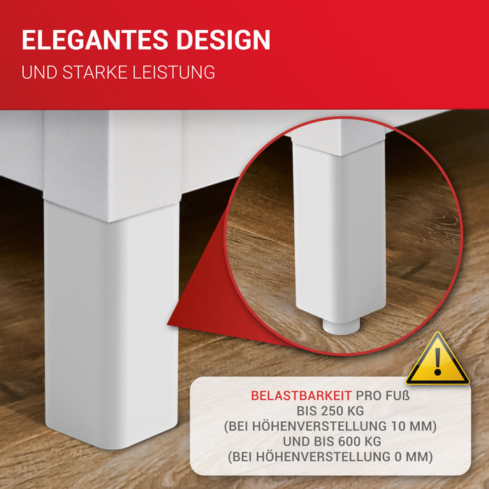 LouMaxx Möbelfüße höhenverstellbar – 4er Set 38x38x100mm in Weiß inkl. Befestigungsplatte – Füsse für Schränke passend als Kallax Füße – Hochwertige Schrank Füße für individuelle DIY-Möbel