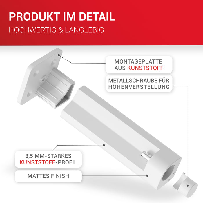 LouMaxx Möbelfüße höhenverstellbar – 4er Set 38x38x150mm in Weiß inkl. Befestigungsplatte – Füsse für Schränke passend als Kallax Füße – Hochwertige Schrank Füße für individuelle DIY-Möbel