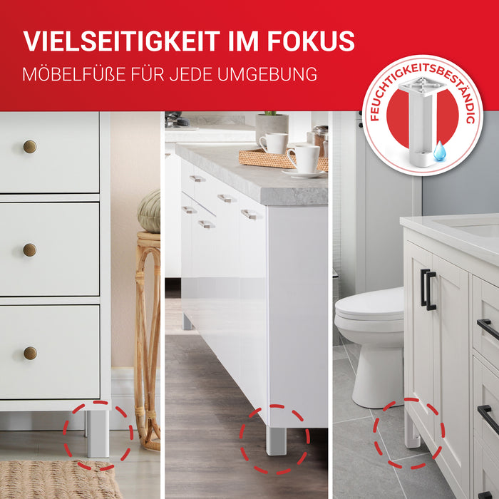 LouMaxx Möbelfüße höhenverstellbar – 4er Set 38x38x150mm in Weiß inkl. Befestigungsplatte – Füsse für Schränke passend als Kallax Füße – Hochwertige Schrank Füße für individuelle DIY-Möbel