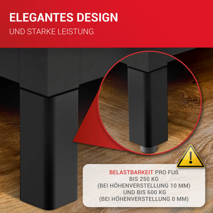LouMaxx Möbelfüße verstellbar – 4er Set 38x38x150mm in Schwarz inkl. Befestigungsplatte – Füsse für Schränke passend als Kallax Füße – Hochwertige Schrank Füße für individuelle DIY-Möbel