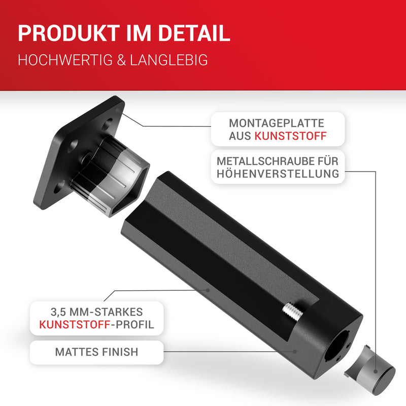 LouMaxx Möbelfüße verstellbar – 4er Set 38x38x150mm in Schwarz inkl. Befestigungsplatte – Füsse für Schränke passend als Kallax Füße – Hochwertige Schrank Füße für individuelle DIY-Möbel