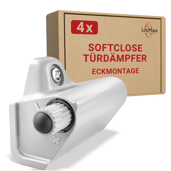 LouMaxx Softclose Türdämpfer 4er Set Möbeltürdämpfer grau – Schranktür Dämpfer – Soft close Türdämpfer Schrank zum Softclose nachrüsten von Schranktüren