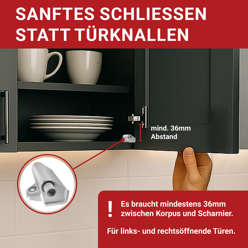 LouMaxx Softclose Türdämpfer 2er Set Möbeltürdämpfer grau – Schranktür Dämpfer – Soft close Türdämpfer Schrank zum Softclose nachrüsten von Schranktüren