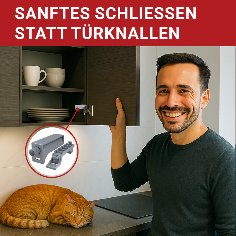 LouMaxx Softclose Türdämpfer 4er Set Schranktür Dämpfer in Grau – Softclose Türdämpfer Schrank zum einfachen Softclose nachrüsten von Schranktüren – für sanftes Schranktürschließen