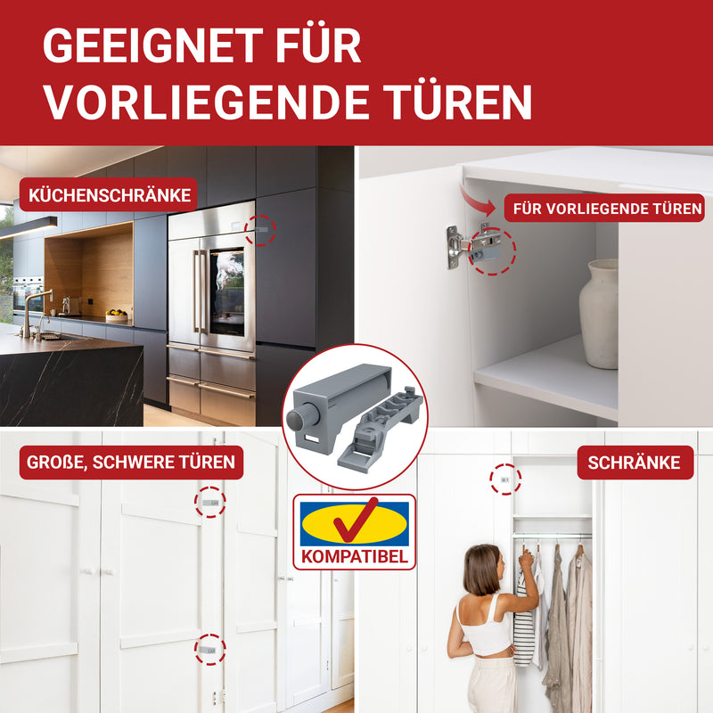 LouMaxx Softclose Türdämpfer 4er Set Schranktür Dämpfer in Grau – Softclose Türdämpfer Schrank zum einfachen Softclose nachrüsten von Schranktüren – für sanftes Schranktürschließen