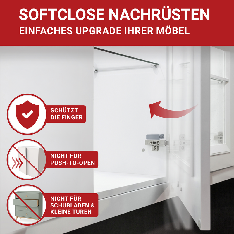LouMaxx Softclose Türdämpfer 4er Set Schranktür Dämpfer in Grau – Softclose Türdämpfer Schrank zum einfachen Softclose nachrüsten von Schranktüren – für sanftes Schranktürschließen