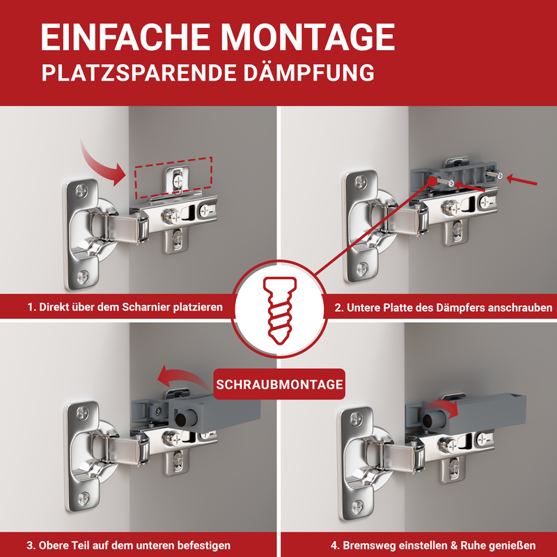 LouMaxx Softclose Türdämpfer 4er Set Schranktür Dämpfer in Grau – Softclose Türdämpfer Schrank zum einfachen Softclose nachrüsten von Schranktüren – für sanftes Schranktürschließen