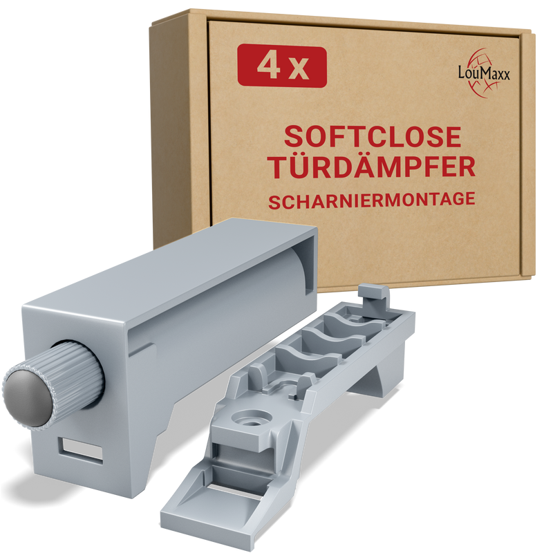 LouMaxx Softclose Türdämpfer 4er Set Schranktür Dämpfer in Grau – Softclose Türdämpfer Schrank zum einfachen Softclose nachrüsten von Schranktüren – für sanftes Schranktürschließen