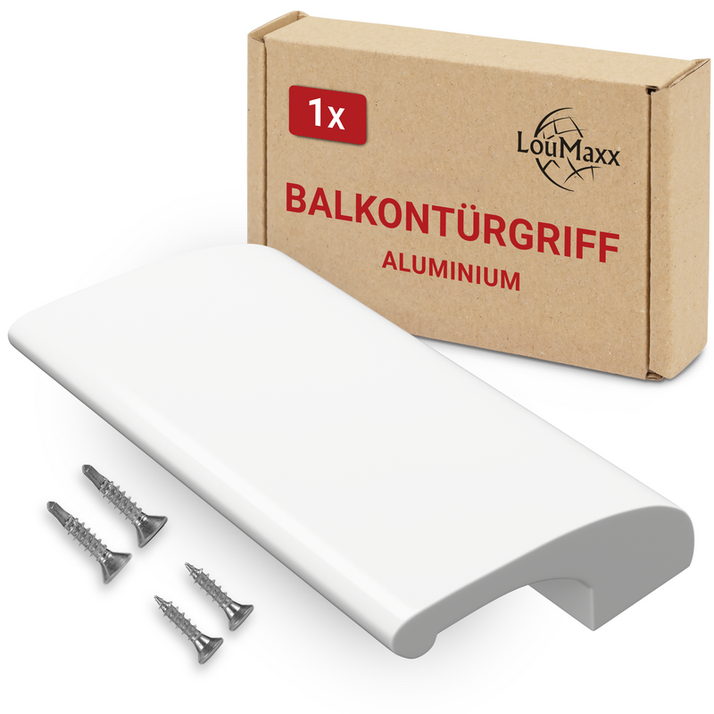 LouMaxx Balkontürgriff außen– Robuster Terrassentür Griff aus Aluminium - Wetterfester langlebiger Türgriff Pulverbeschichtet in Weiß inkl. Bohrschablone & Montagematerial