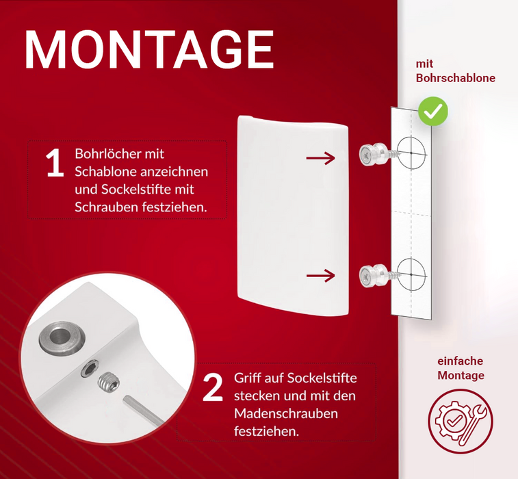 LouMaxx Balkontürgriff außen– Robuster Terrassentür Griff aus Aluminium - Wetterfester langlebiger Türgriff Pulverbeschichtet in Weiß inkl. Bohrschablone & Montagematerial