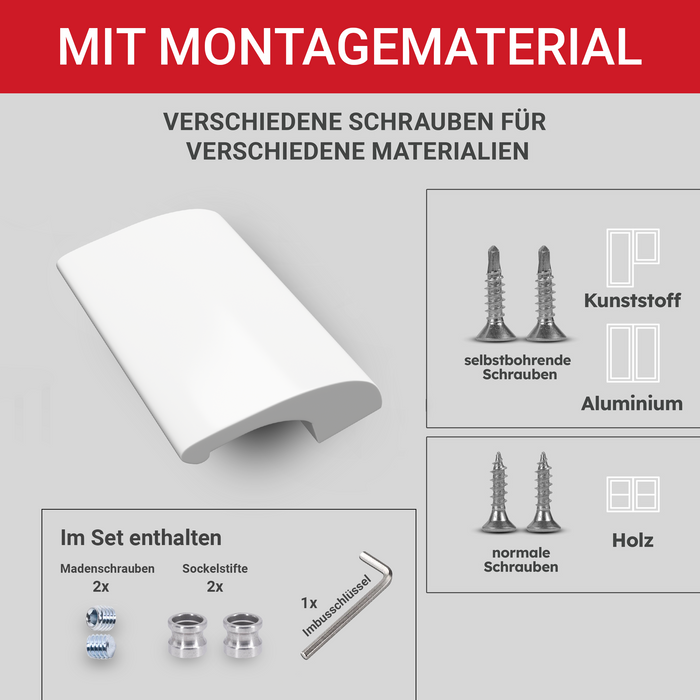 LouMaxx Balkontürgriff außen– Robuster Terrassentür Griff aus Aluminium - Wetterfester langlebiger Türgriff Pulverbeschichtet in Weiß inkl. Bohrschablone & Montagematerial
