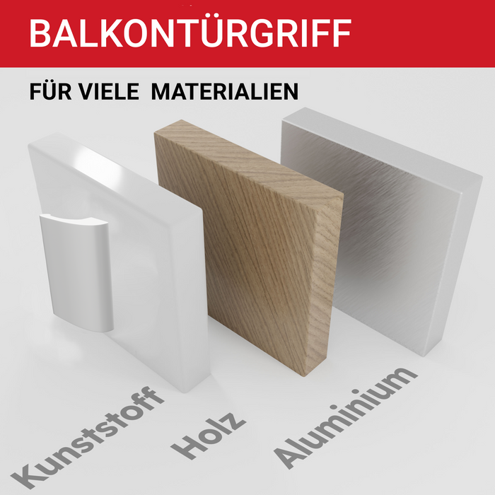 LouMaxx Balkontürgriff außen– Robuster Terrassentür Griff aus Aluminium - Wetterfester langlebiger Türgriff Pulverbeschichtet in Weiß inkl. Bohrschablone & Montagematerial