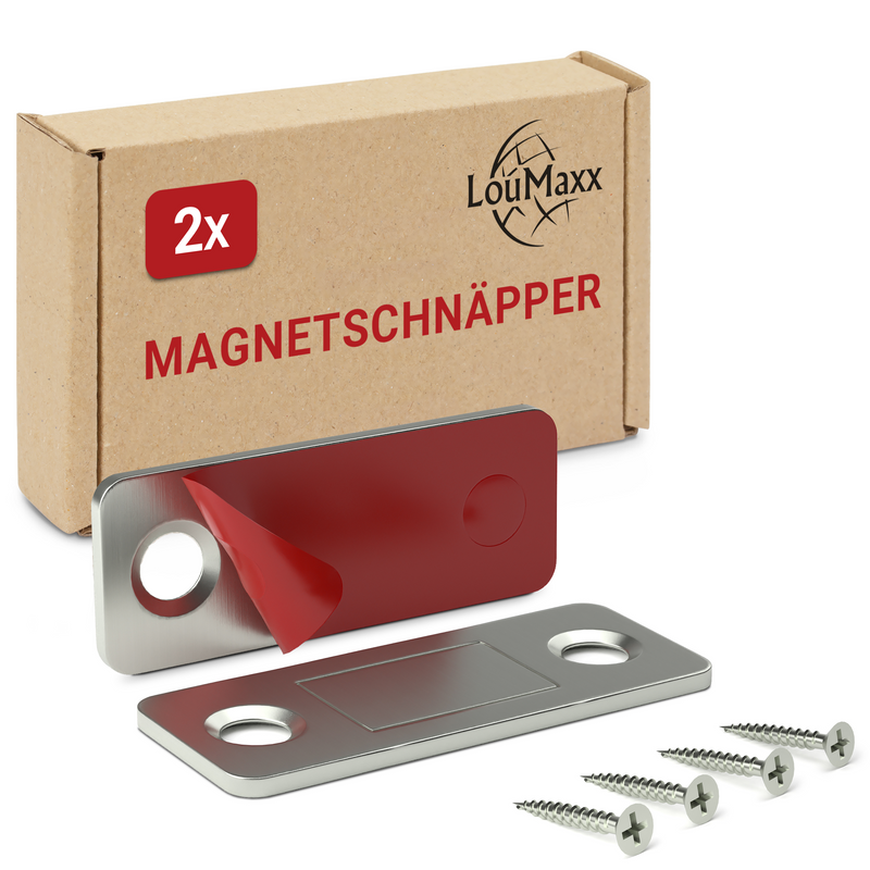 LouMaxx Türmagnet selbstklebend - Tür Magnet 8 kg Haltekraft - 2er Set Magnetschnäpper - Türmagnete aus Edelstahl - Ultradünner Magnetverschluss Schrank - Magnet Schranktür für sicheren Halt