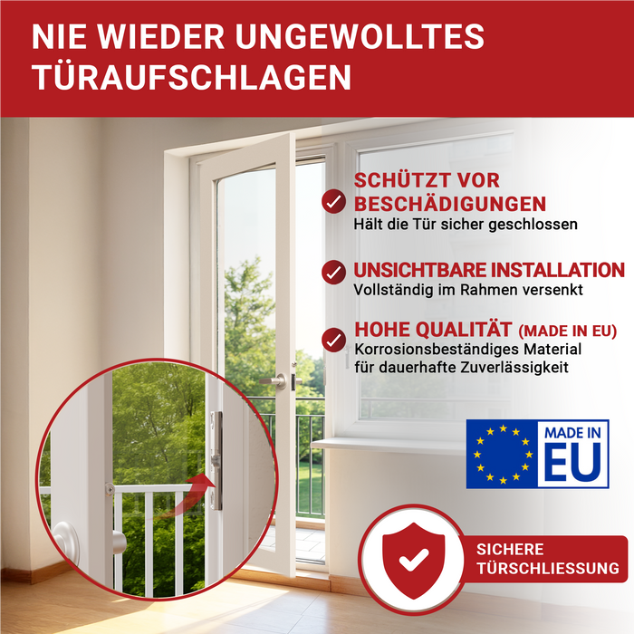 LouMaxx Balkontür Schnäpper - Unsichtbarer Türschnapper - Universell einsetzbar als Terrassentür Schnäpper und Türschnapper Balkontür - Schnapper inkl. Schrauben