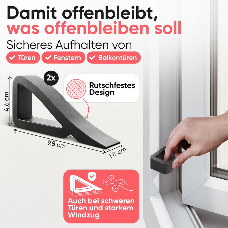 LouMaxx Fensterstopper – 2er Set Türkeile aus Gummi für Fenster und Türen – flexibel, rutschfest und vielseitig einsetzbar