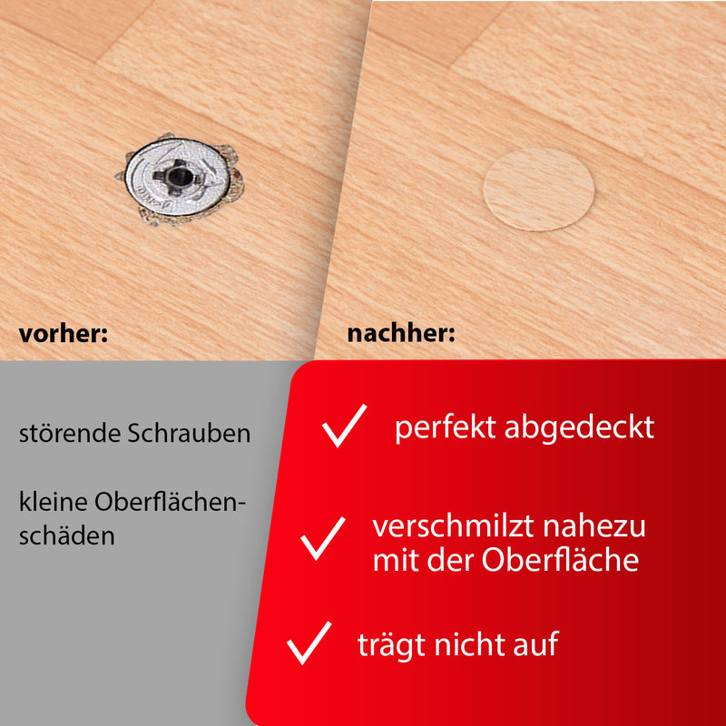 LouMaxx Abdeckkappen für Schrauben rund, Buche Ø 20 mm – 56er Set - Selbstklebende Abdeckkappen für Bohrlöcher und kleine Beschädigungen – Universelle Schraubenabdeckung weiss – Made in EU