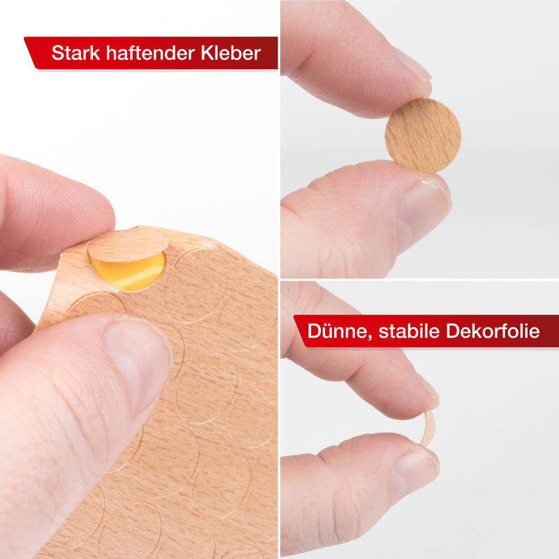 LouMaxx Abdeckkappen für Schrauben rund, Buche Ø 14 mm – 50er Set - Selbstklebende Abdeckkappen für Bohrlöcher und kleine Beschädigungen – Universelle Schraubenabdeckung– Made in EU