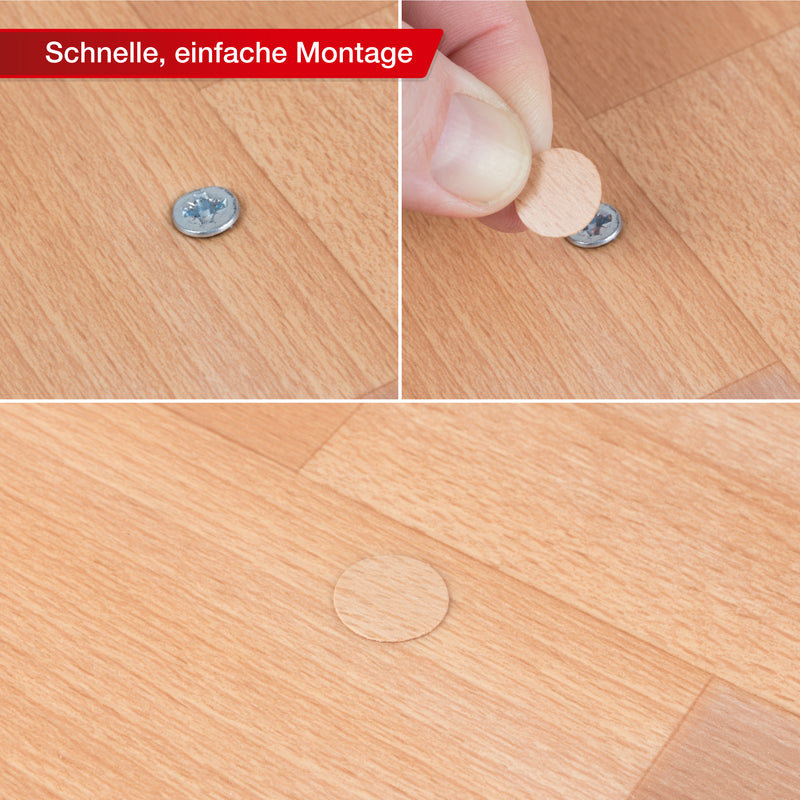 LouMaxx Abdeckkappen für Schrauben rund, Buche Ø 14 mm – 50er Set - Selbstklebende Abdeckkappen für Bohrlöcher und kleine Beschädigungen – Universelle Schraubenabdeckung– Made in EU