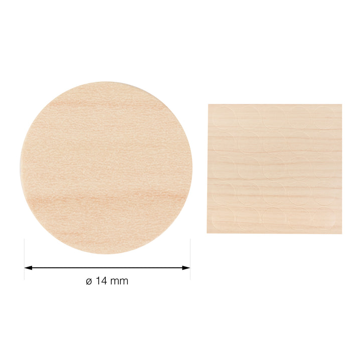 LouMaxx Abdeckkappen für Schrauben rund, Ahorn Ø 14 mm – 50er Set - Selbstklebende Abdeckkappen für Bohrlöcher und kleine Beschädigungen – Universelle Schraubenabdeckung Made in EU