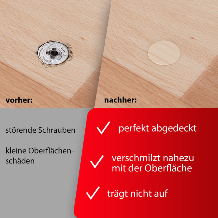 LouMaxx Abdeckkappen für Schrauben rund, Ahorn Ø 14 mm – 50er Set - Selbstklebende Abdeckkappen für Bohrlöcher und kleine Beschädigungen – Universelle Schraubenabdeckung Made in EU