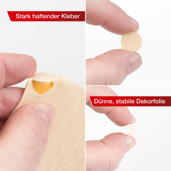 LouMaxx Abdeckkappen für Schrauben rund, Ahorn Ø 14 mm – 50er Set - Selbstklebende Abdeckkappen für Bohrlöcher und kleine Beschädigungen – Universelle Schraubenabdeckung Made in EU