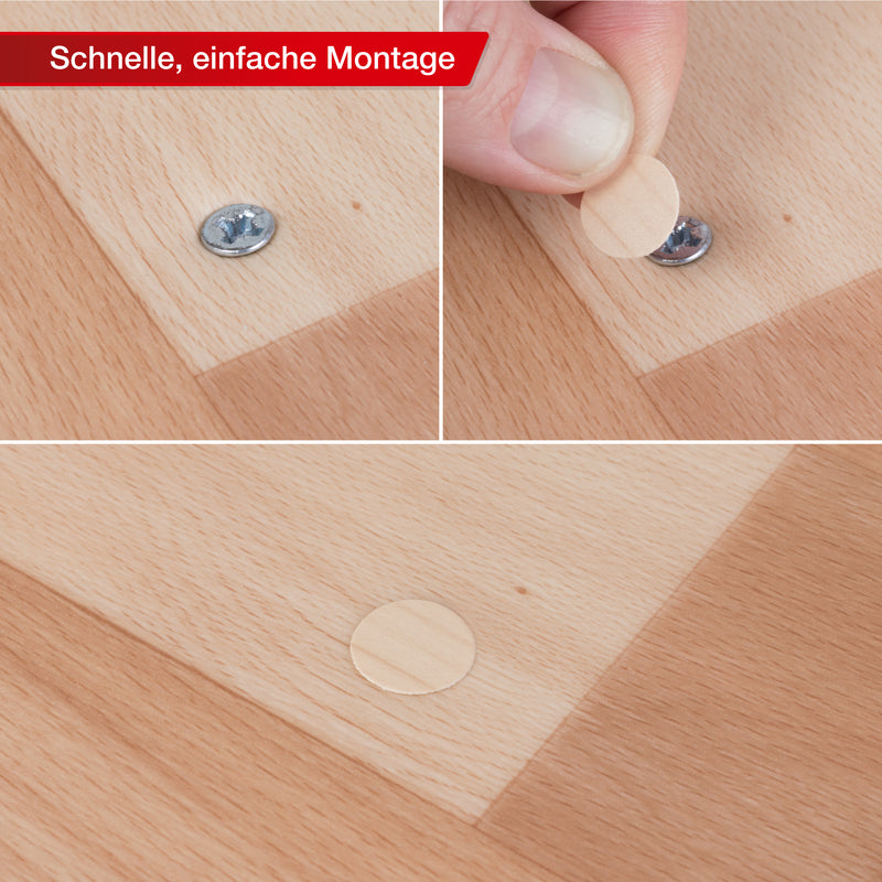 LouMaxx Abdeckkappen für Schrauben rund, Ahorn Ø 20 mm – 56er Set - Selbstklebende Abdeckkappen für Bohrlöcher und kleine Beschädigungen – Universelle Schraubenabdeckung weiss – Made in EU