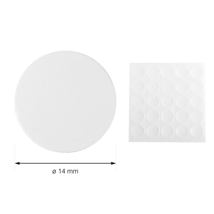 LouMaxx Abdeckkappen für Schrauben rund, Weiß Ø 14 mm – 50er Set selbstklebende Abdeckkappen für Bohrlöcher und kleine Beschädigungen – Universelle Schraubenabdeckung weiss made in EU
