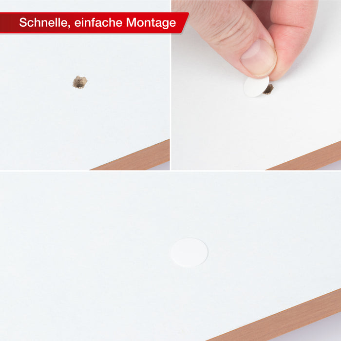 LouMaxx Abdeckkappen für Schrauben rund, Weiß Ø 14 mm – 50er Set selbstklebende Abdeckkappen für Bohrlöcher und kleine Beschädigungen – Universelle Schraubenabdeckung weiss made in EU