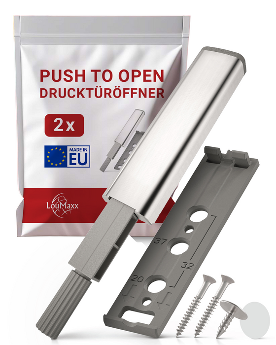 LouMaxx Drucktüröffner – müheloses Öffnen von Schranktüren und Schubladen durch Push to open Türöffner – geeignet für viele Schränke z.B. von Ikea – 2er-Set Drucktüröffner Schrank, mit Neodym Magnet