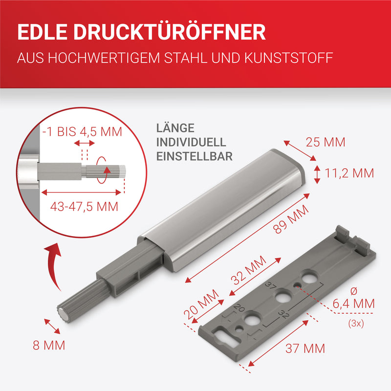 LouMaxx Drucktüröffner – müheloses Öffnen von Schranktüren und Schubladen durch Push to open Türöffner – geeignet für viele Schränke z.B. von Ikea – 2er-Set Drucktüröffner Schrank, mit Neodym Magnet