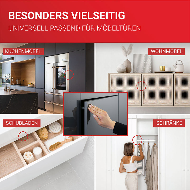 LouMaxx Drucktüröffner – müheloses Öffnen von Schranktüren und Schubladen durch Push to open Türöffner – geeignet für viele Schränke z.B. von Ikea – 2er-Set Drucktüröffner Schrank, mit Neodym Magnet