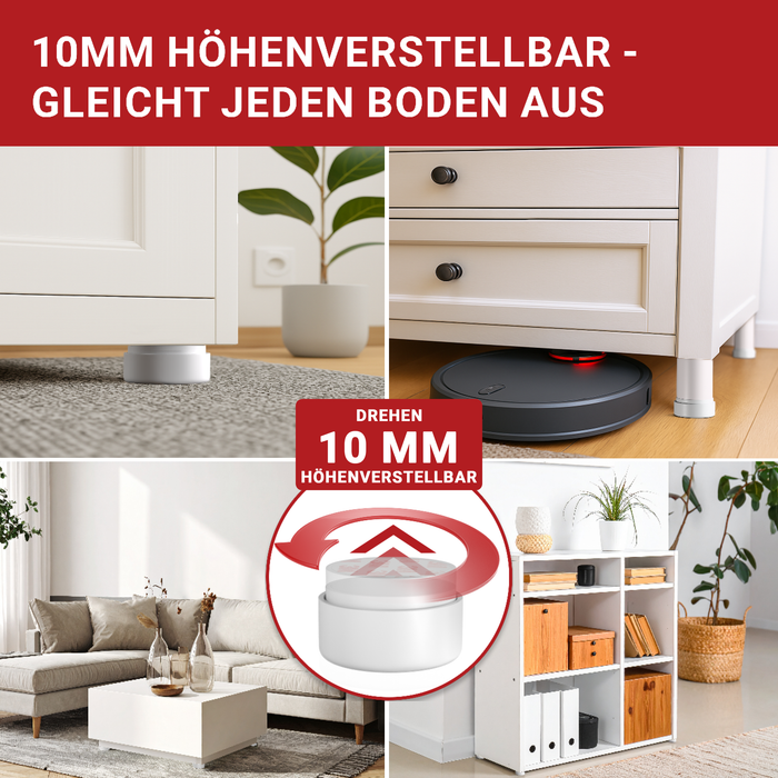 LouMaxx Möbelgleiter höhenverstellbar 4er Set - Wackelnde Möbel stabilisieren - Ø 5,5cm, bis 80kg belastbar | Made in EU, zum Kleben oder Schrauben, weiß