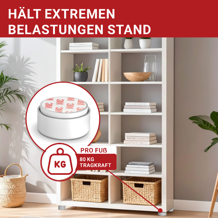 LouMaxx Möbelgleiter höhenverstellbar 4er Set - Wackelnde Möbel stabilisieren - Ø 5,5cm, bis 80kg belastbar | Made in EU, zum Kleben oder Schrauben, weiß