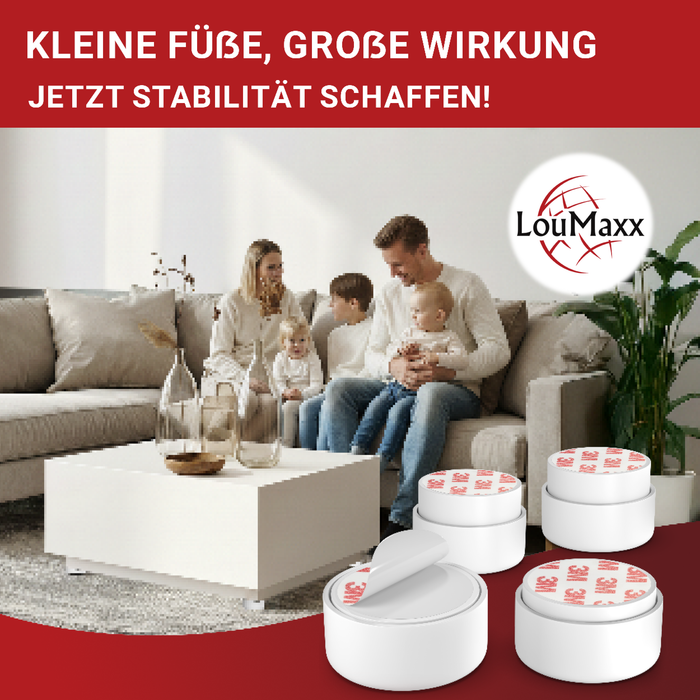 LouMaxx Möbelgleiter höhenverstellbar 4er Set - Wackelnde Möbel stabilisieren - Ø 5,5cm, bis 80kg belastbar | Made in EU, zum Kleben oder Schrauben, weiß