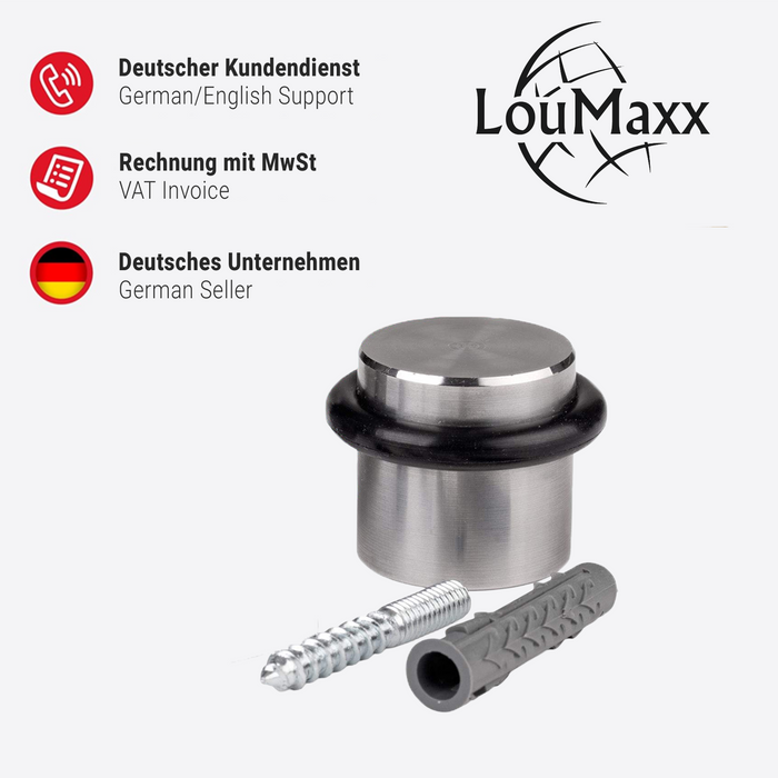 LouMaxx Türstopper Boden Edelstahl zum Schrauben - Schützt Wände dauerhaft vor Beschädigungen - Rostfrei mit TPE-Dämpfung, Ø 38mm - Witterungsbeständig