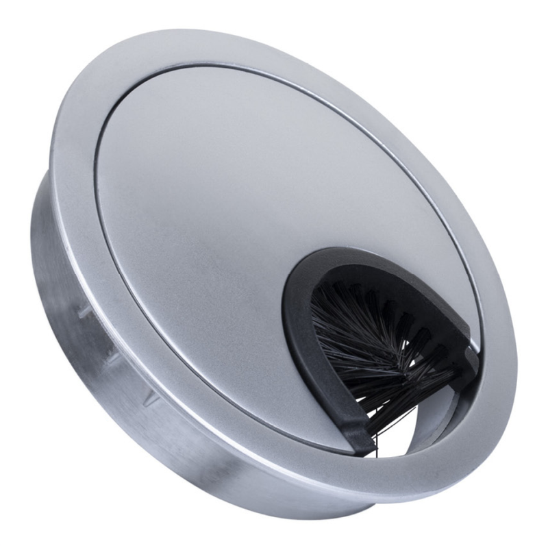 LouMaxx Kabeldurchführung 58mm Ø - 2er-Set Metall matt Chrom Kabeldurchführung Schreibtisch mit Staubdichtung - Für mehr Ordnung und Übersicht