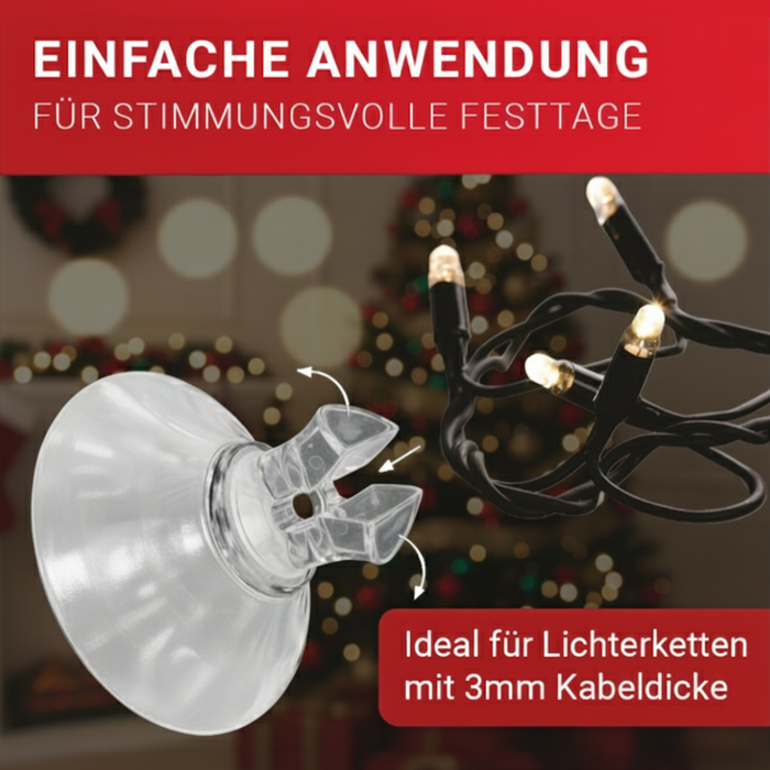 LouMaxx Saugnapf mit Kabelschlitz 50er Set - Saugnäpfe für Fenster Lichterkette transparent Ø 20mm Made in Germany - Wiederverwendbar und rückstandslos entfernbar