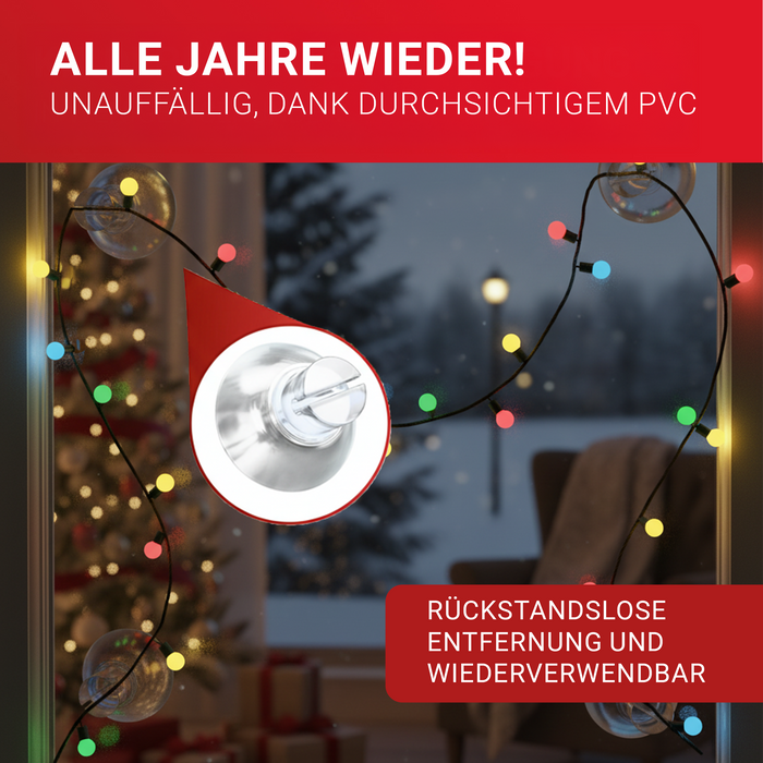 LouMaxx Saugnapf mit Kabelschlitz 50er Set - Saugnäpfe für Fenster Lichterkette transparent Ø 20mm Made in Germany - Wiederverwendbar und rückstandslos entfernbar
