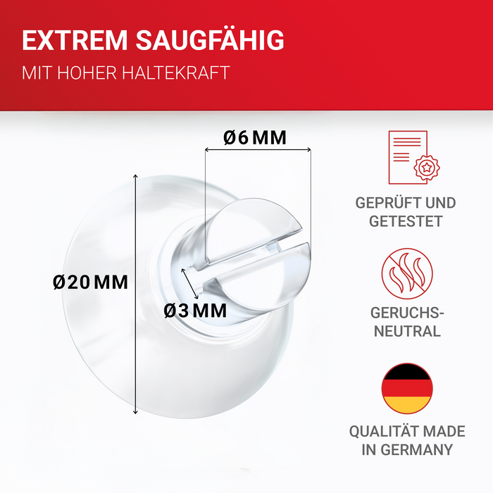 LouMaxx Saugnapf mit Kabelschlitz 50er Set - Saugnäpfe für Fenster Lichterkette transparent Ø 20mm Made in Germany - Wiederverwendbar und rückstandslos entfernbar