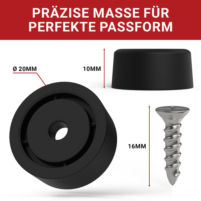 LouMaxx Mini-Möbelfüße 8 Stück Ø 20mm H 10mm - Möbelbeine Kunststoff für Kommoden Schränke Regale - Bodenabstandshalter mit 8 Schrauben Made in EU