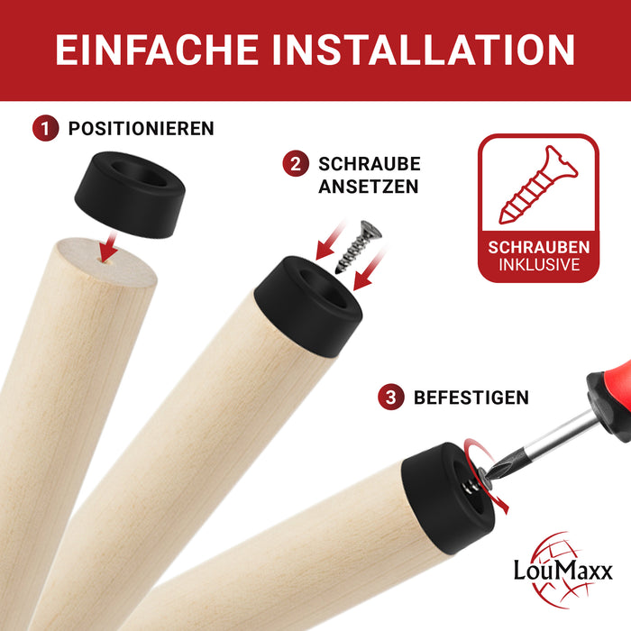 LouMaxx Mini-Möbelfüße 8 Stück Ø 20mm H 10mm - Möbelbeine Kunststoff für Kommoden Schränke Regale - Bodenabstandshalter mit 8 Schrauben Made in EU