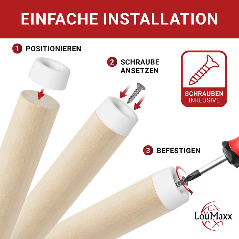 LouMaxx Mini-Möbelfüße 8 Stück Ø 20mm H 10mm - Möbelbeine Kunststoff für Kommoden Schränke Regale - Bodenabstandshalter mit 8 Schrauben Made in EU