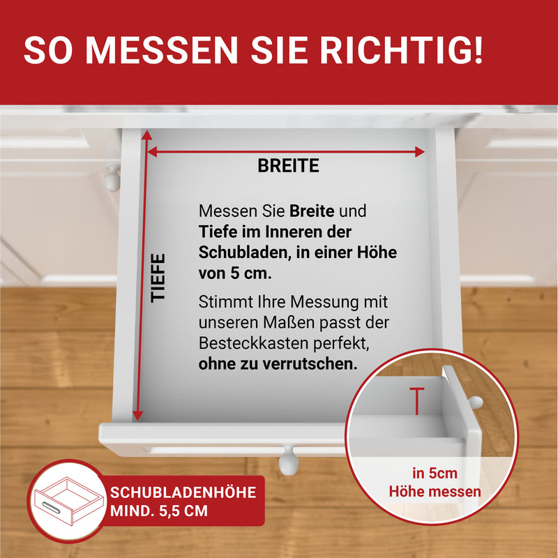 LouMaxx Besteckeinsatz für 60cm breite Schubladen - Besteckkasten 50x60 Made in Germany, silbergrau mit 8 Fächern und stabilen Ecken - bruchfest & langlebig