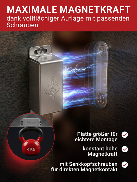 LouMaxx Magnetschnäpper stark - Haltekraft 4kg - 4er Set aus Edelstahl – Türmagnet - Schrankmagnet – Möbelmagnete