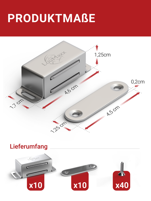 LouMaxx Magnetschnäpper stark - Haltekraft 4kg - 10er Set aus Edelstahl – Türmagnet - Schrankmagnet – Möbelmagnete