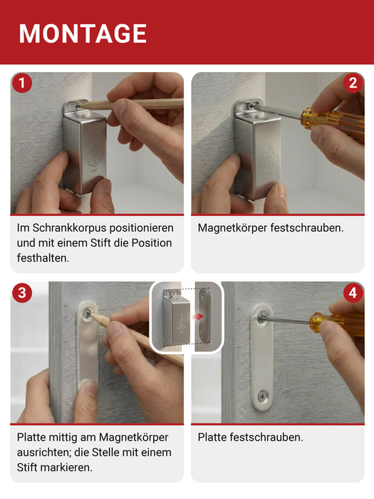 LouMaxx Magnetschnäpper stark - Haltekraft 4kg - 4er Set aus Edelstahl – Türmagnet - Schrankmagnet – Möbelmagnete
