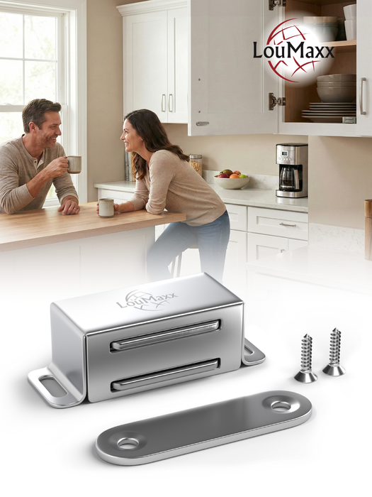 LouMaxx Magnetschnäpper stark - Haltekraft 4kg - 4er Set aus Edelstahl – Türmagnet - Schrankmagnet – Möbelmagnete