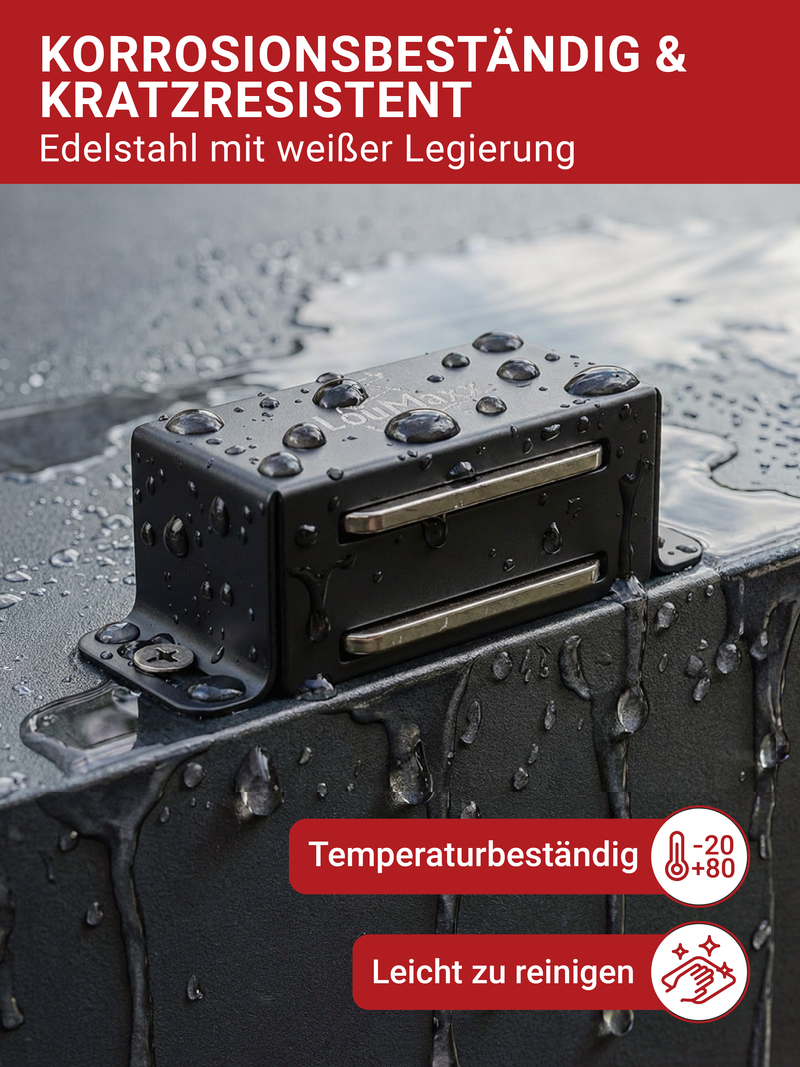 LouMaxx Magnetschnäpper stark - Haltekraft 4kg - 4er Set in Schwarz matt – Türmagnet -Schrankmagnet – Möbelmagnete – Tuer Magnetverschluss Edelstahl– Magnethalter Schranktür für sicheren Halt