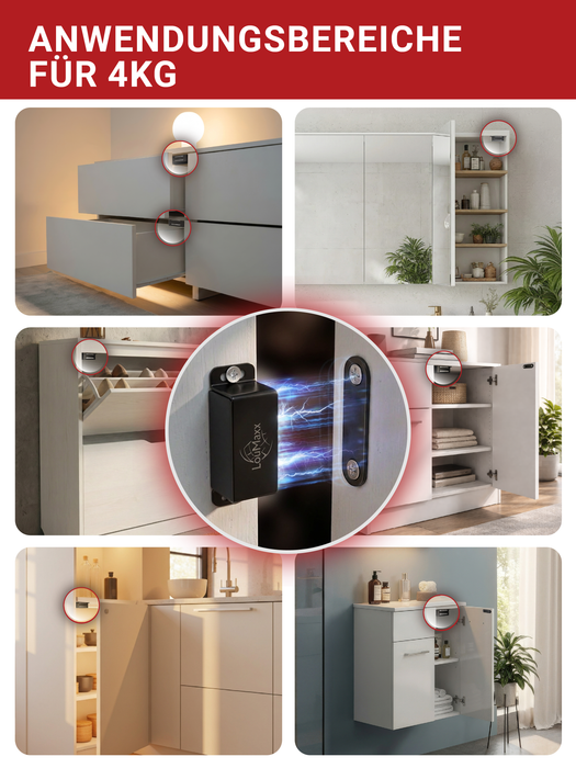 LouMaxx Magnetschnäpper stark - Haltekraft 4kg - 10er Set in Schwarz – Türmagnet -Schrankmagnet – Möbelmagnete – Tuer Magnetverschluss Edelstahl– Magnethalter Schranktür für sicheren Halt